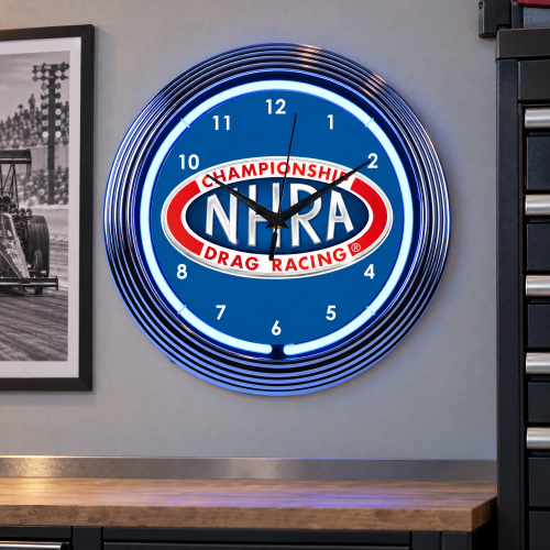 NHRA Neon Clock - 15 Inch Blue Drag Racing Wall Clock