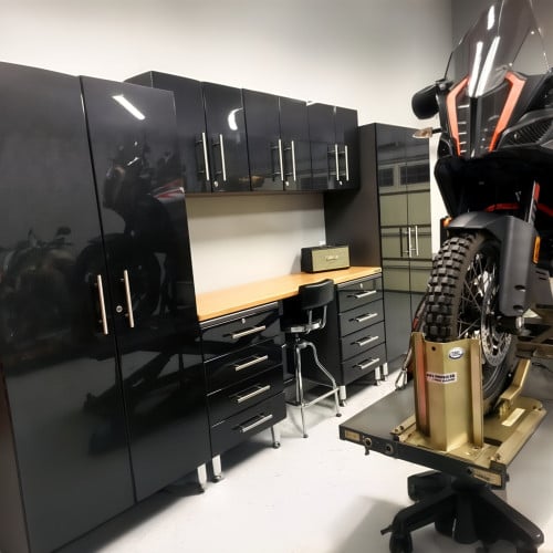 Black Modular 8 Piece Garage Cabinet Kit with Bamboo Worktop