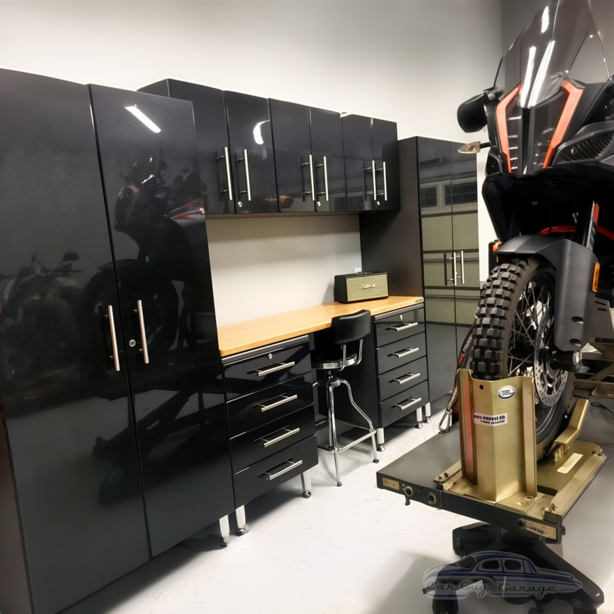Black Modular 8 Piece Garage Cabinet Kit with Bamboo Worktop Black Modular 8 Piece Garage Cabinet Kit with Bamboo Worktop