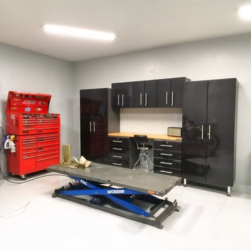 Black Modular 8 Piece Garage Cabinet Kit with Bamboo Worktop
