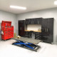 Black Modular 8 Piece Garage Cabinet Kit with Bamboo Worktop Black Modular 8 Piece Garage Cabinet Kit with Bamboo Worktop