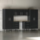 Black Modular 8 Piece Garage Cabinet Kit with Bamboo Worktop Black Modular 8 Piece Garage Cabinet Kit with Bamboo Worktop