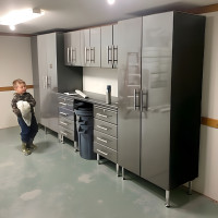 Grey Modular 8-Piece Garage Cabinet Set with Workbench & Bamboo Top