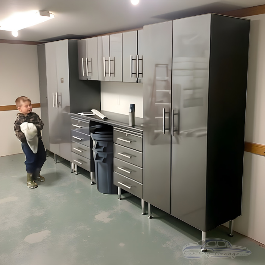 Grey Modular 8-Piece Garage Cabinet Set with Workbench & Bamboo Top