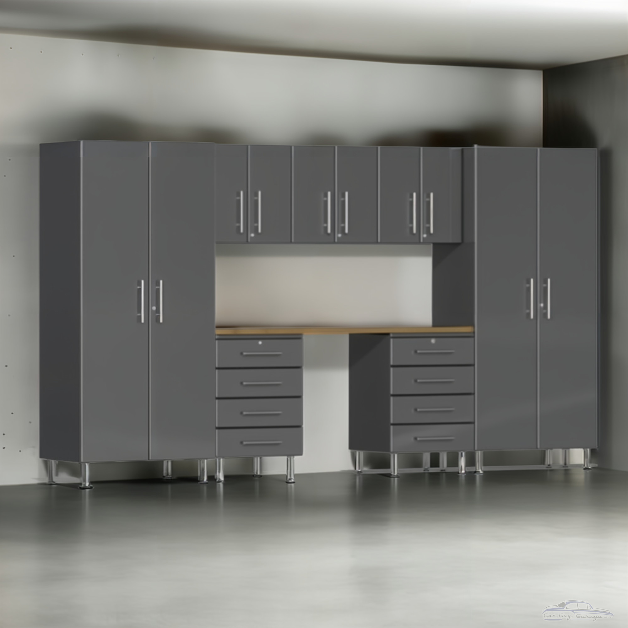 Grey Modular 8 Piece Kit with Bamboo Worktop for Garage