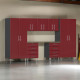 Red Modular 8 Piece Garage Cabinet Kit with Bamboo Worktop Red Modular 8 Piece Garage Cabinet Kit with Bamboo Worktop