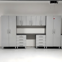 Silver Modular Ulti-Mate 8 Piece Garage Cabinet Set with Bamboo Top