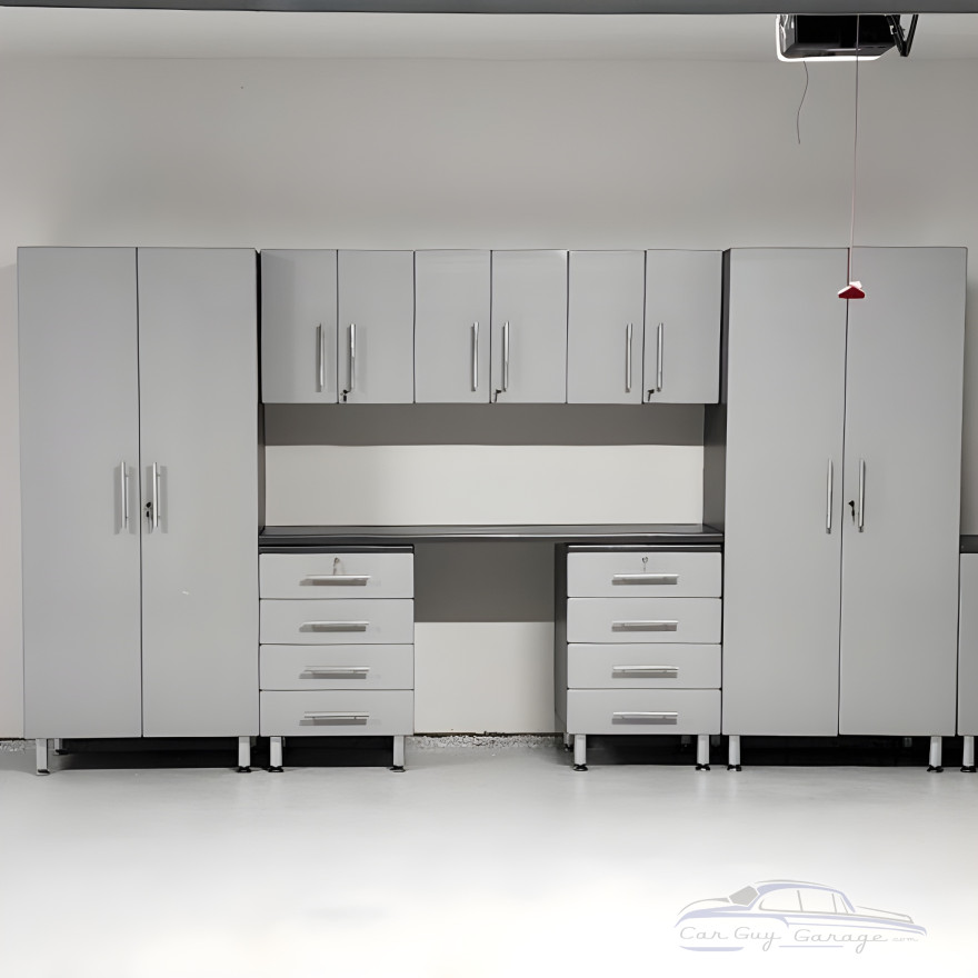 Silver Modular Ulti-Mate 8 Piece Garage Cabinet Set with Bamboo Top
