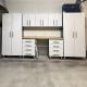 White Modular 8-Piece Garage Cabinet Kit with Bamboo Worktop