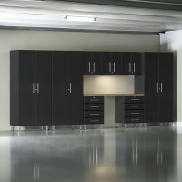 Black Modular 9-Piece Garage Cabinet Workbench System