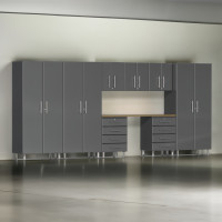 Grey Modular 9-Piece Garage Storage Cabinet Set with Workbench