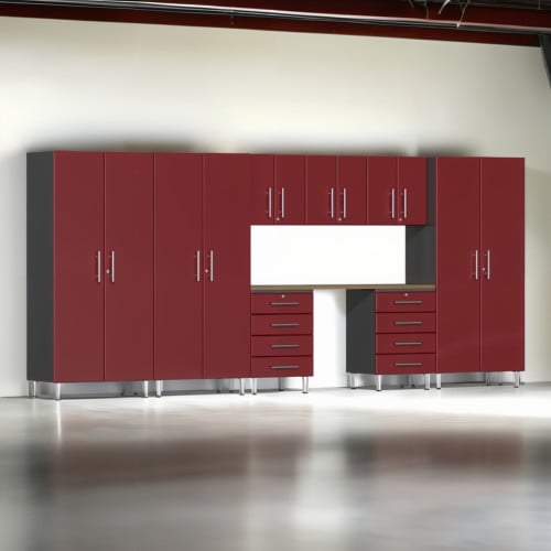 Red Modular 9 Piece Set of Garage Cabinets