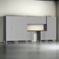 Silver Modular 9-Piece Garage Cabinet Workbench System