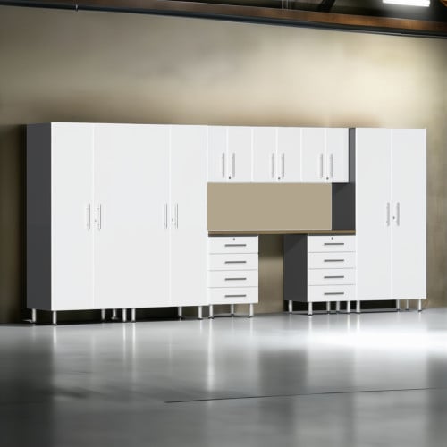 White Modular 9 Piece Set of Garage Cabinets