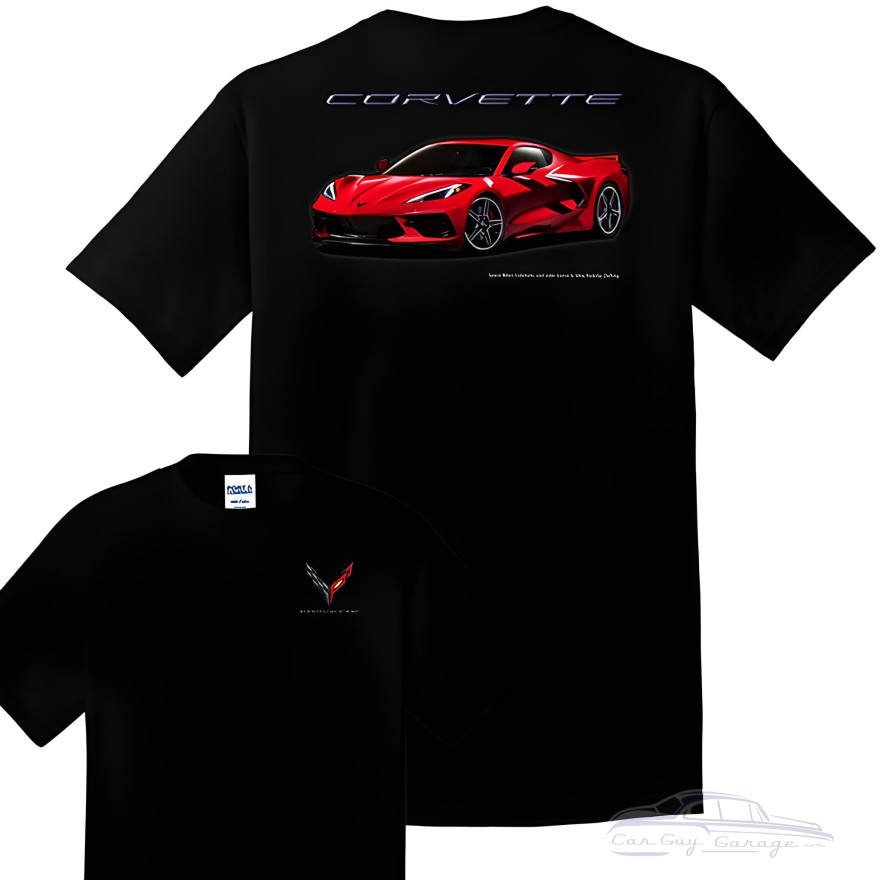 Corvette C8 Stingray Graphic Black T-Shirt - 100% Cotton