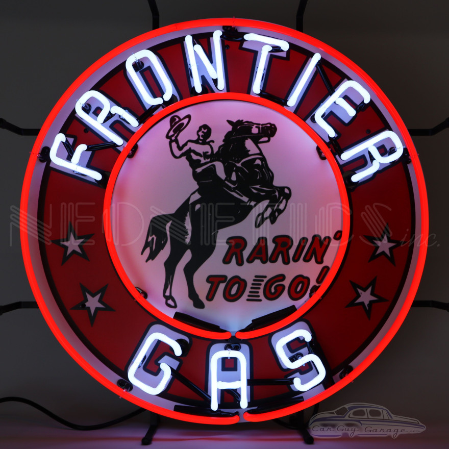 Frontier Gasoline Rarin' To Go Neon Sign - 24" Round