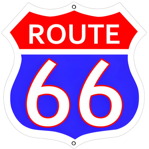 3 of Route 66 Red and Blue Metal Sign - 7.5" x 7.5"