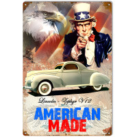 American Made Lincoln Zephyr V12 Metal Sign - 12" x 18"