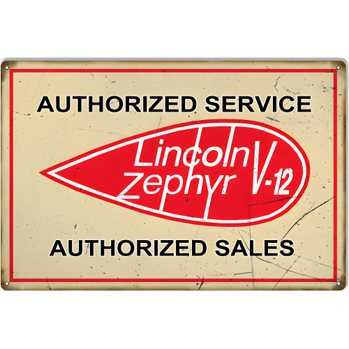 Lincoln Zephyr V-12 Gas Station Metal Sign - 12" x 18"