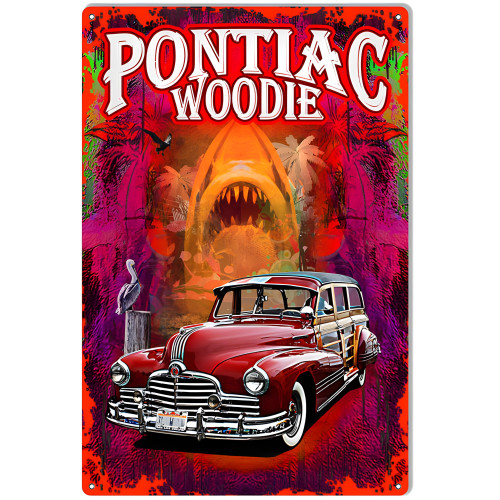 Pontiac Woodie Metal Sign - 12" x 18"