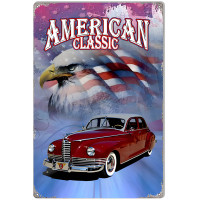 Red American Classic Cadillac Metal Sign - 12" x 18"