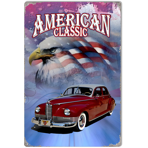 Red American Classic Cadillac Metal Sign - 12" x 18"