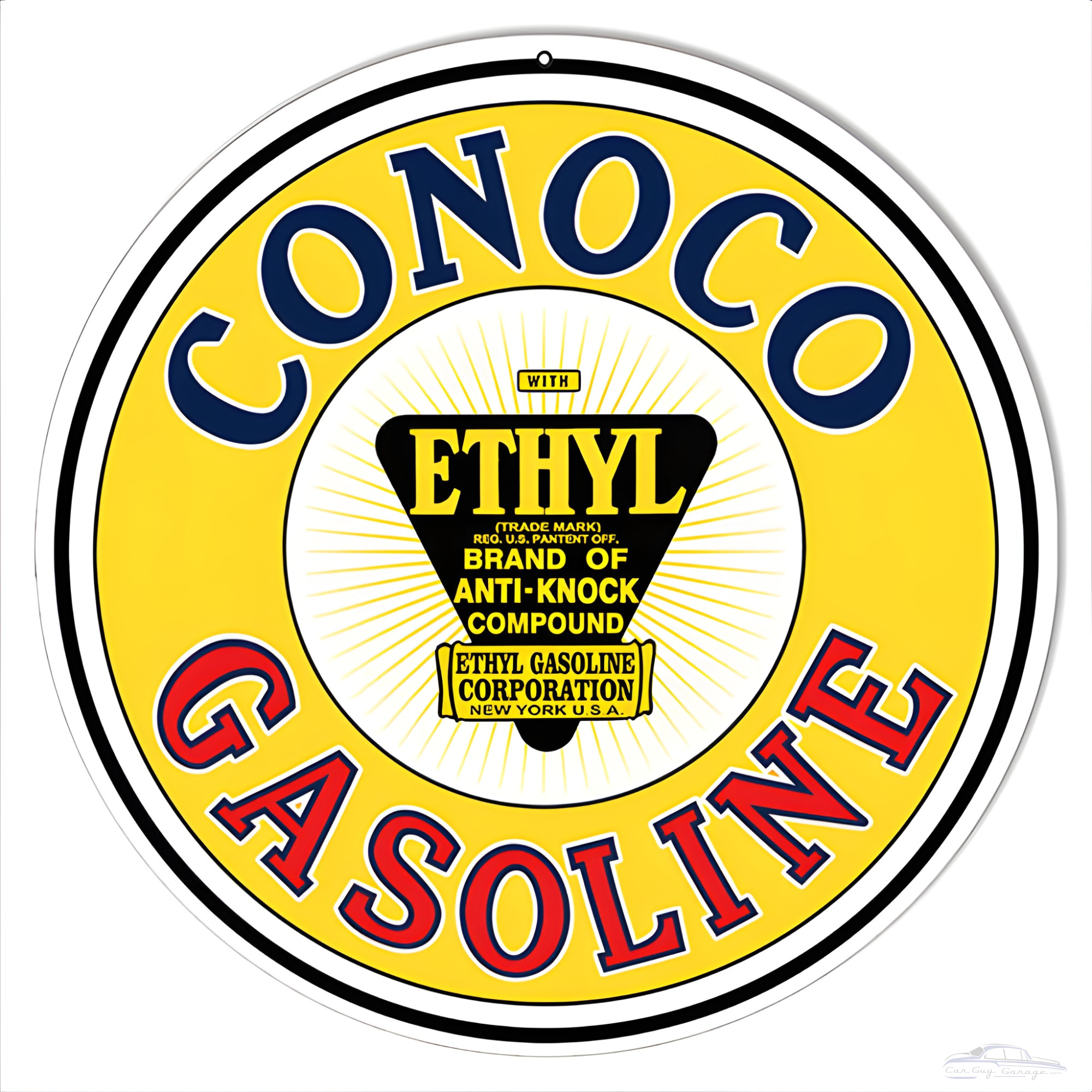 Conoco Ethyl Gasoline Metal Sign - 14 Inch Round