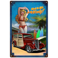 Hot Rod Pin Up Girl Garage Art Metal Sign - 12" x 18"