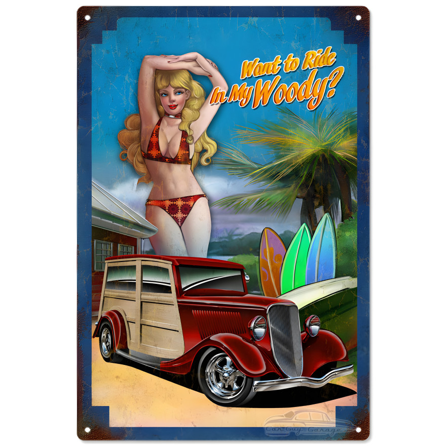 Hot Rod Pin Up Girl Garage Art Metal Sign - 12" x 18"