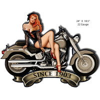 Pin Up Girl Motorcycle Laser Cut Out Garage Shop Metal Sign - 18.5" x 24"