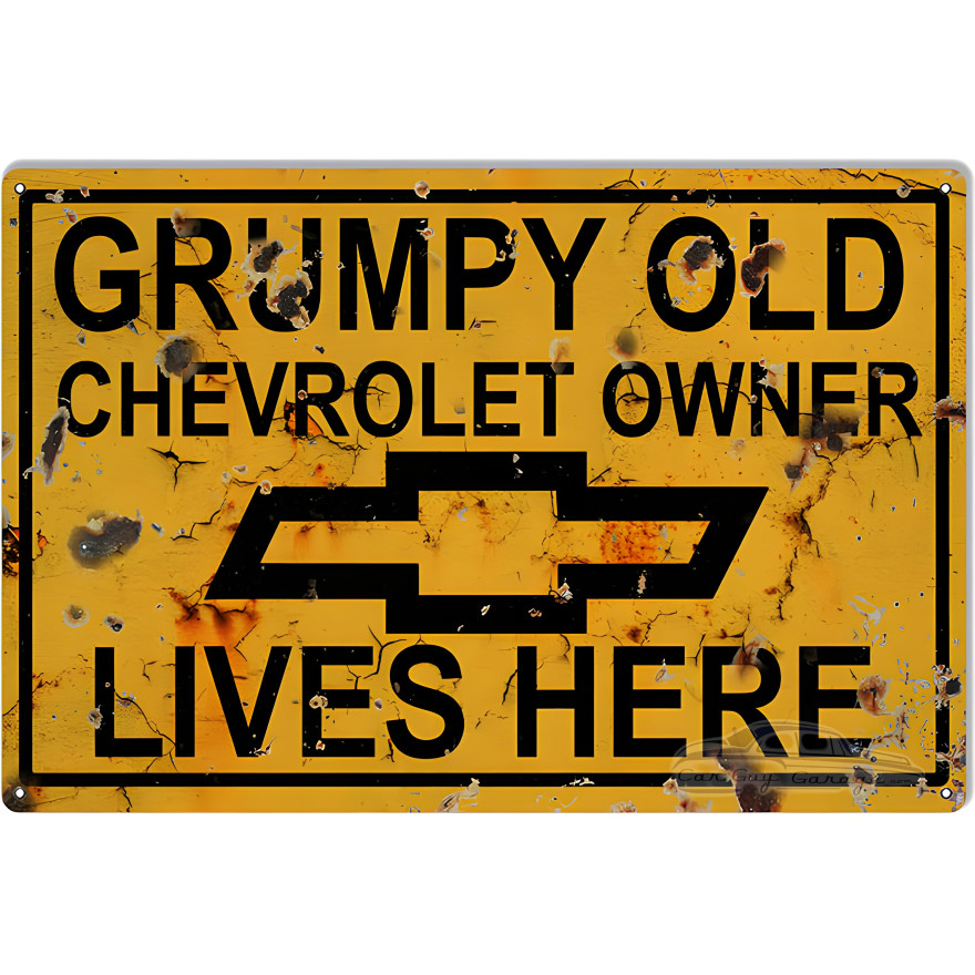 Chevrolet Parking Sign Grumpy Old Owner Lives Here Metal Sign - 12" x 18" Chevrolet Parking Sign Grumpy Old Owner Lives Here Metal Sign - 12" x 18"