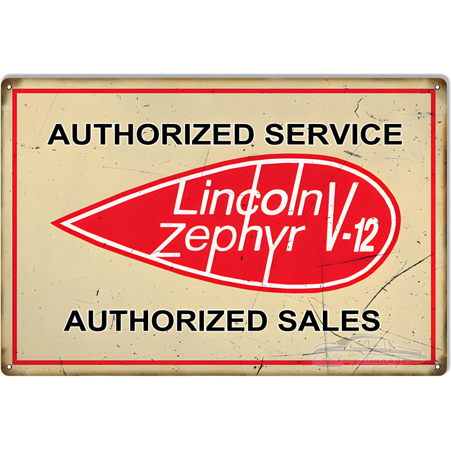 Lincoln Zephyr V-12 Gas Station Metal Sign - 16" x 24" Lincoln Zephyr V-12 Gas Station Metal Sign - 16" x 24"