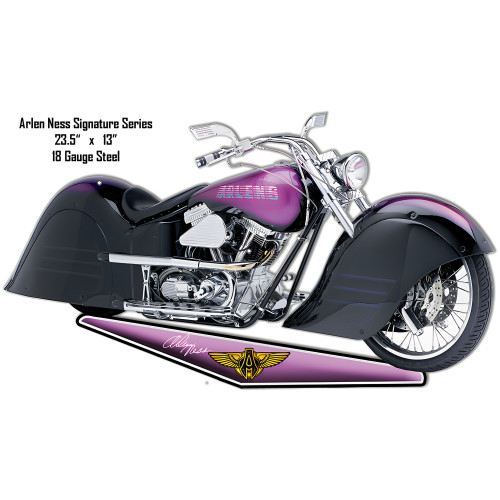 Purple Motorcycle Cut Out Metal Sign - 13" x 23.5"
