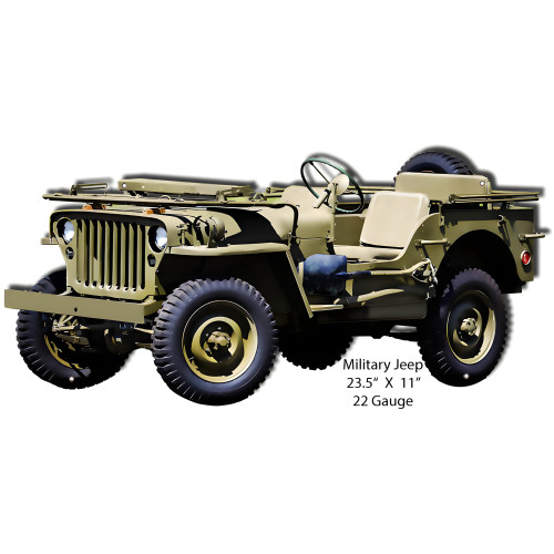 Military Jeep Metal Sign - 11" x 23.5"