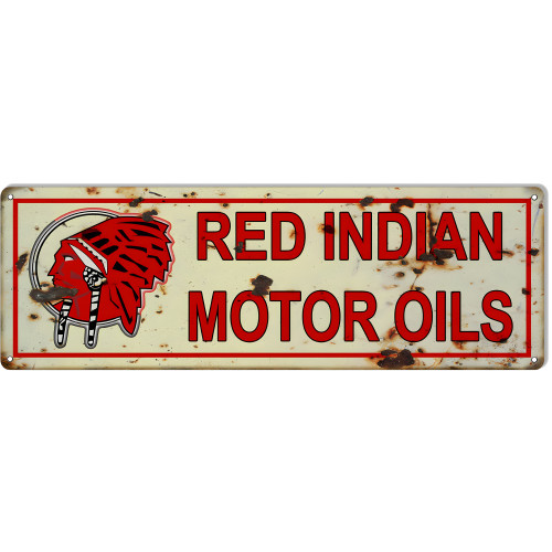 Red Indian Motor Oils Metal Sign - 8" x 24"