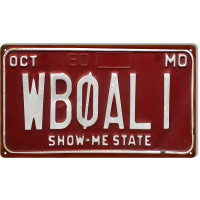 Oct 80 MO License Plate Gas Station Metal Sign - 8" x 14"