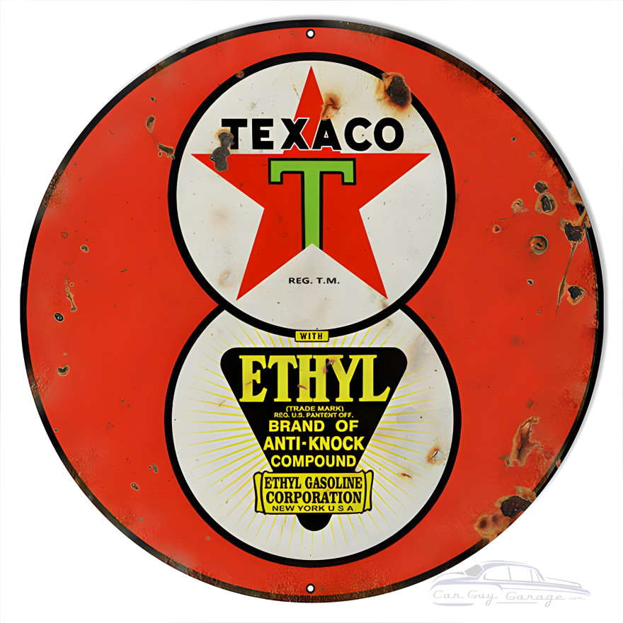 Reproduction Red Ethyl Texaco Motor Oil Metal Sign - 14" Round Reproduction Red Ethyl Texaco Motor Oil Metal Sign - 14" Round