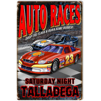 Talladega Auto Races Hot Rod Garage Art Metal Sign - 12" x 18"