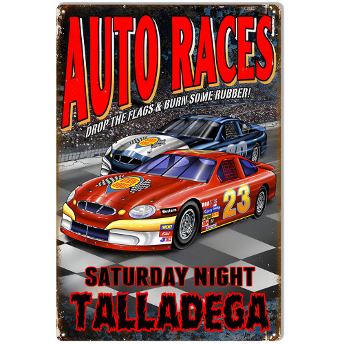Talladega Auto Races Hot Rod Garage Art Metal Sign - 12" x 18"
