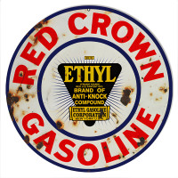 Red Crown Ethyl Gasoline Motor Oil Metal Sign - 14" Round