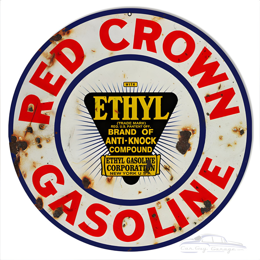 Red Crown Ethyl Gasoline Motor Oil Metal Sign - 14" Round Red Crown Ethyl Gasoline Motor Oil Metal Sign - 14" Round