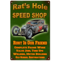 Rat's Hole Speed Shop Hot Rod Metal Sign - 12" x 18"
