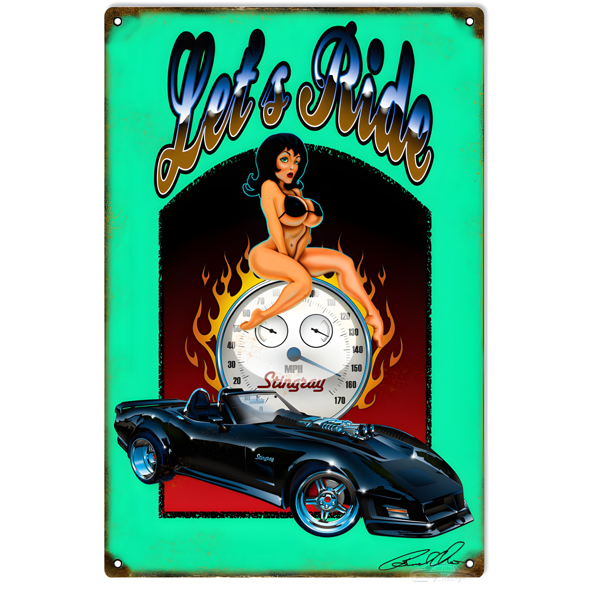 Let's Ride Garage Metal Sign - 12 x 18