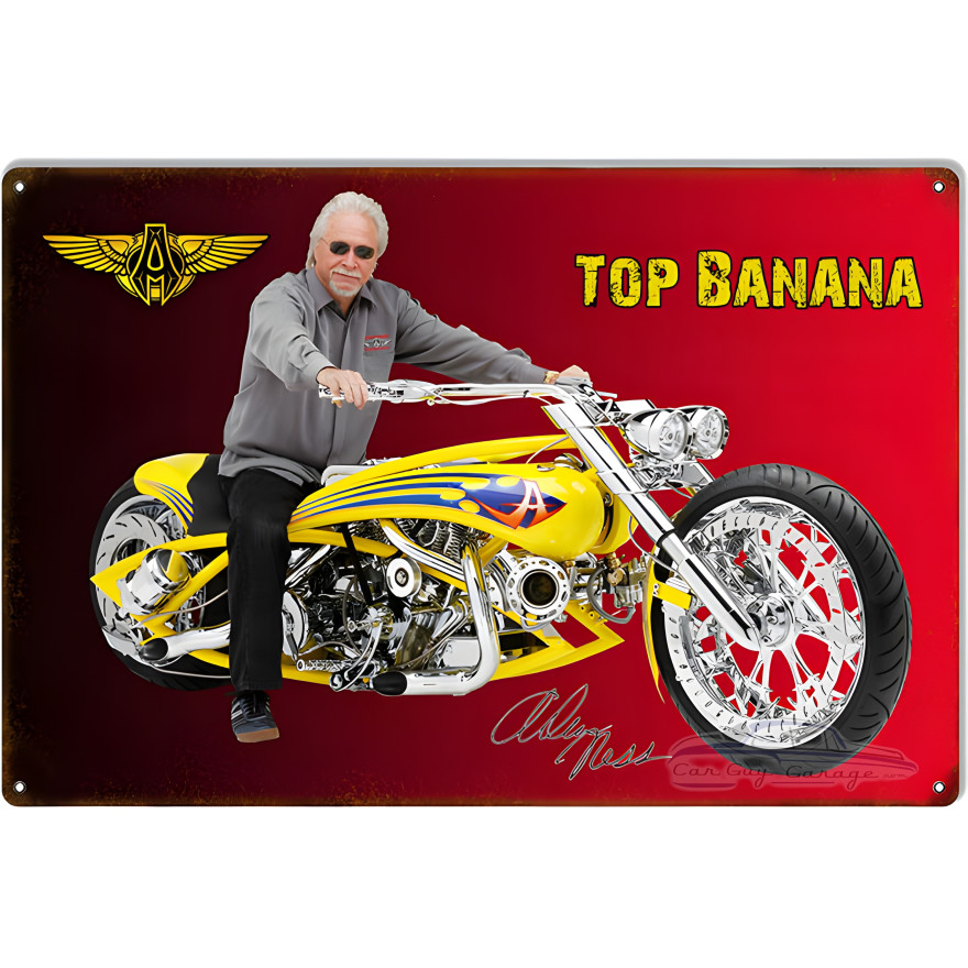 Top Banana Motorcycle Metal Sign - 12" x 18"