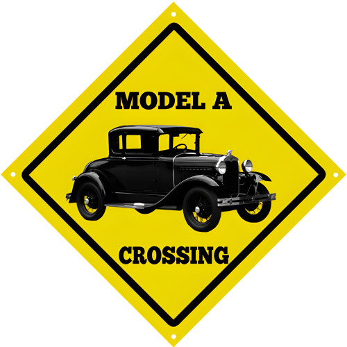 Model A Crossing Black Vintage Automobile Metal Sign - 12" x 12"