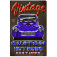 Reproduction Custom Hot Rods Built Here Metal Sign - 12" x 18"