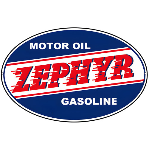 Oval Zephyr Gasoline Motor Oil Metal Sign - 11" x 18"