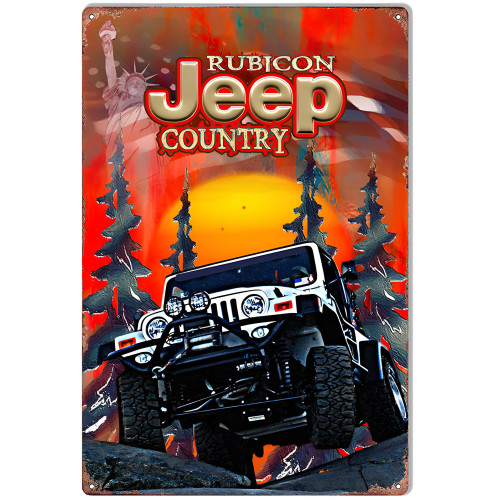 White Rubicon Country Jeep Metal Sign - 12" x 18"