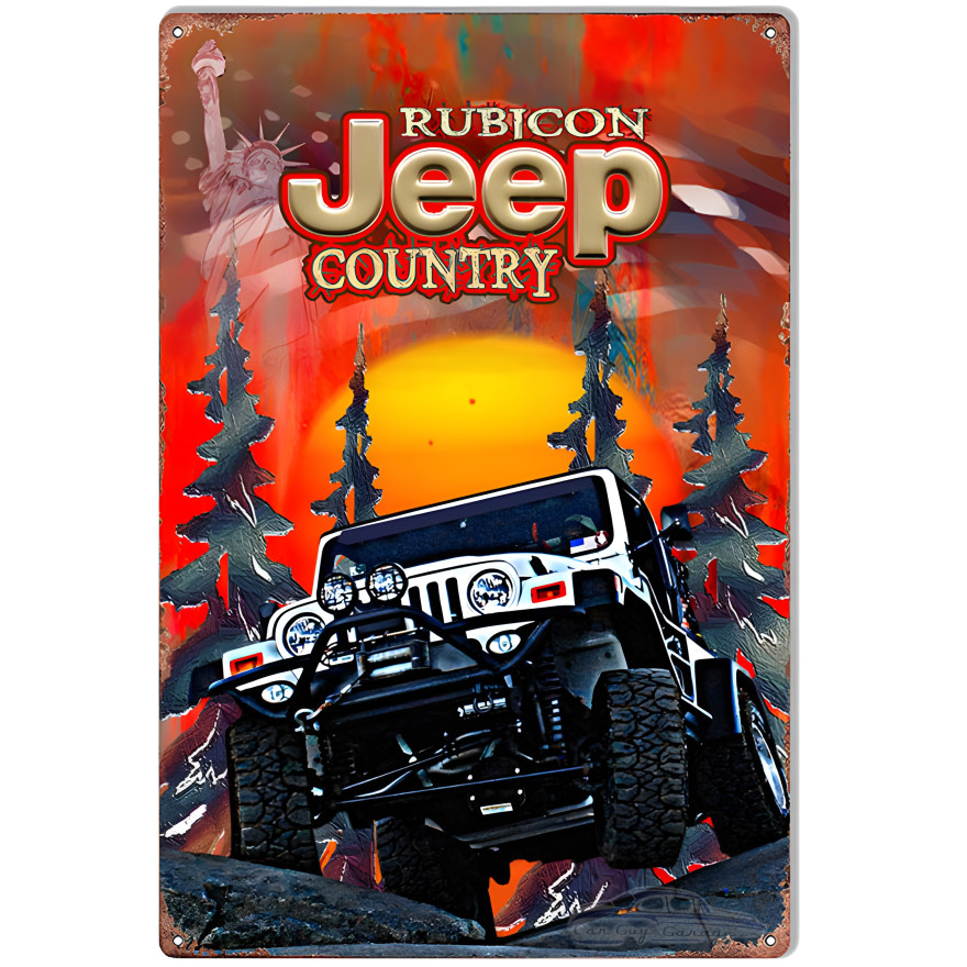White Rubicon Country Jeep Metal Sign - 12" x 18" White Rubicon Country Jeep Metal Sign - 12" x 18"