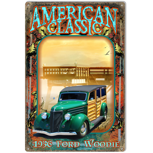1936 Ford Woodie Metal Sign - 12" x 18"